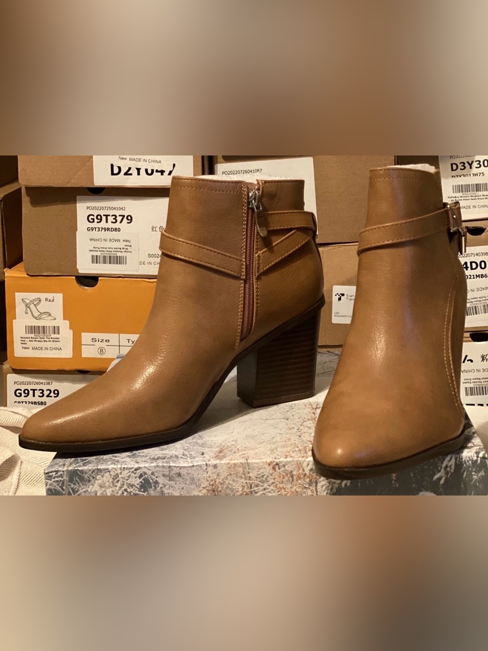 Women's Tan Ankle Boots with Block Heel Size 8.5 NIB